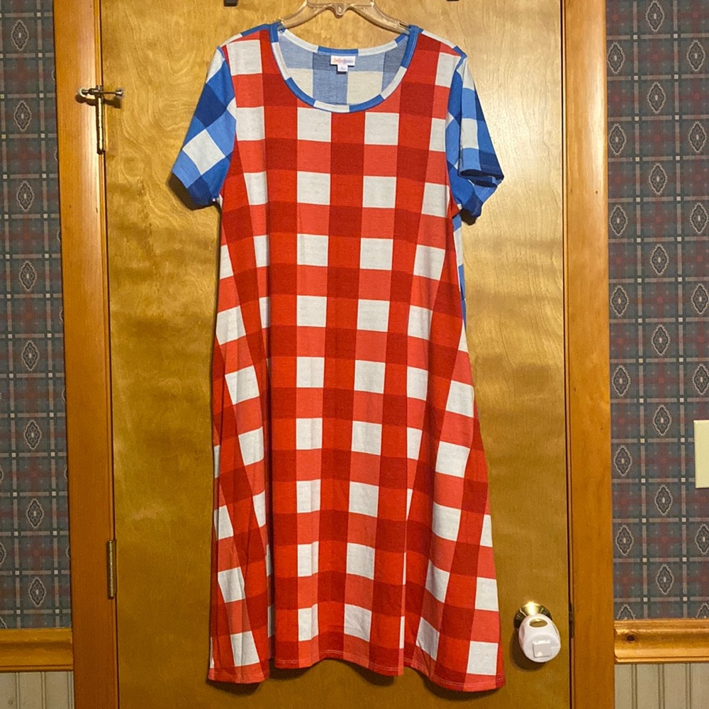 Red, White, & Blue plaid LulaRoe Jessie Dress
